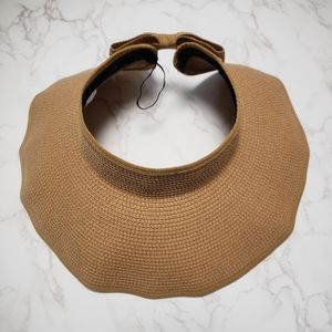 Sun Visor Hats for Women Wide Brim Straw Roll-Up Ponytail Summer Beach Hat UV